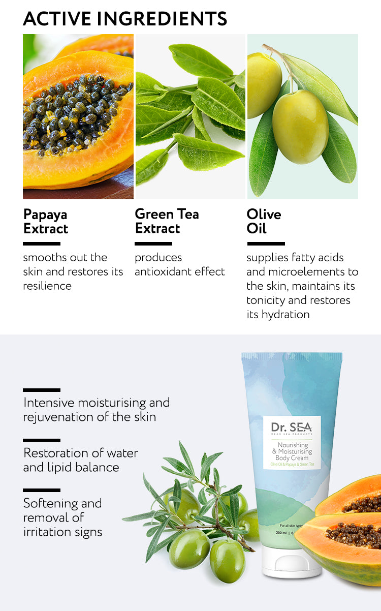 Nourishing & Moisturising Body Cream – Olive Oil & Papaya & Green Tea - 200 ml