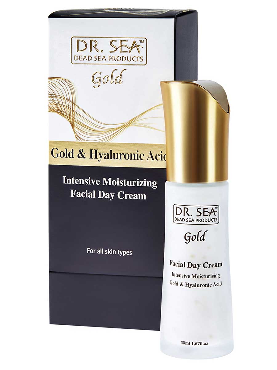 Intensive moisturizing facial day cream with gold and hyaluronic acid - 50 ml