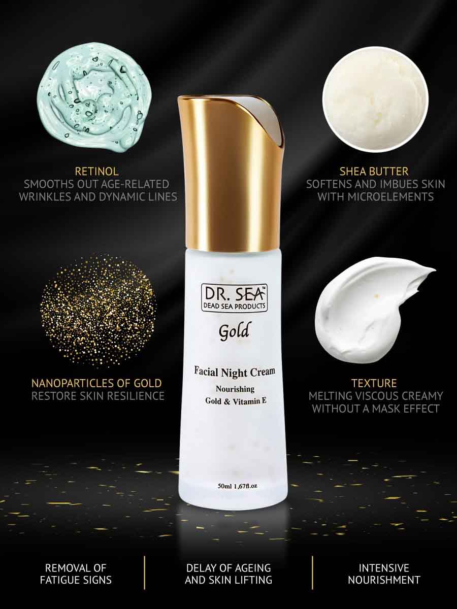 Nourishing facial night cream with gold and vitamin - 50 ml