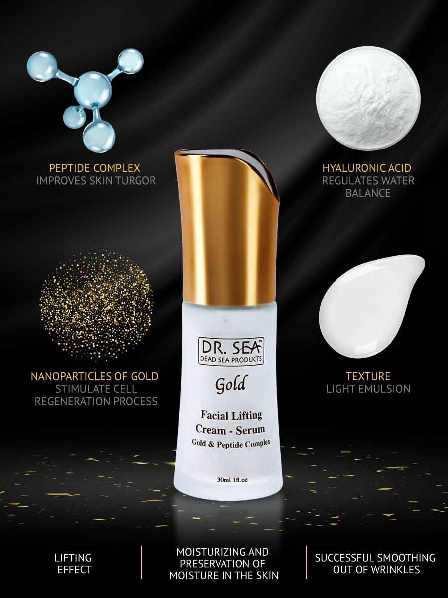 Facial lifting cream- serum with gold and peptide complex - 30 ml