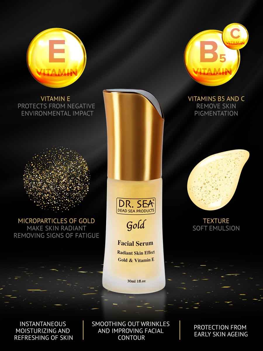 Sérum facial con oro y vitamina E - efecto piel radiante - 30 ml